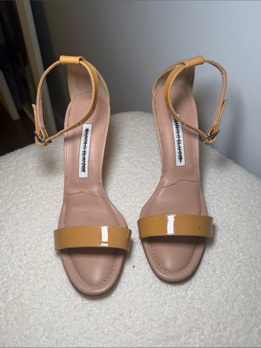 Manolo Blahnik Patent Leather Ankle-Strap Sandals Size 35.5
